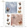 hens, chickens, cockerel, rooster with chicks, proud rooster and lonely hen, interesting background with various ornaments, pastel background, farm animals, Henne, Hühner, Hähne, Henne mit Küken